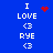 Blue background displays white text 'I LOVE <3 RYE' in two vertical with red pixelated heart animations