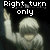 Pixelated image of a figure with raised arm and text 'Right turn only' on black background.
