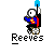 Pixelated character in blue and red outfit with yellow emblem, holding soccer ball on black stand against gray background; text "Reeves" below.