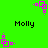 Green background with repeated black text 'Molly' and pink pixelated square animations in various positions.