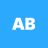Blue background with white pixelated 'AB' text centered in the frame.