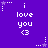 Purple background with repeated white text 'i love you <3' and star-shaped pixel art elements in various positions.