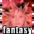 Pixelated anime-style face with pinkish-red hair and dark eyes, framed by black-and-white filmstrip borders, with 'fantasy-fantasy' text at the bottom.