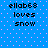 Blue background with pink dots and black pixelated text reading 'ellab68 loves snow' in four identical