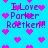 Pixelated blue background with purple text reading "I Love Parker Roetken!!" and scattered pink heart shapes.