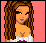 Pixelated image of a woman with long brown hair and a white top on a pink background, next to stylized text reading "Love Me" with a heart symbol.