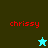 Red text 'chrissy' appears on four colored backgrounds with a pixelated star icon changing color and position.