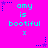 A bright pink background displays repeated cyan text reading 'amy is bootiful' with a small cyan 'x' below, surrounded by blue and purple star-shaped pixel clusters.