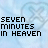 Pixelated text 'SEVEN MINUTES IN HEAVEN' in varying blue and black colors on a light blue background with faint heart-shaped patterns.