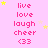 Pink background with repeated text and star symbols, featuring 'live love laugh cheer <33' in pink font and yellow stars scattered throughout.