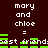 Pixelated text displays 'mary and chloe' above green bars, with 'best friends' below in white pixel font on dark brown background.