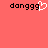 Pixelated text 'danggg' appears on a coral background with one instance featuring a white heart symbol replacing the final 'g'.