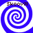 Four identical blue and white spiral patterns arranged in a , each with "Skoovill" text above it