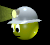 Animated yellow spherical character wearing silver hard hat with yellow light, displaying multiple facial expressions and head movements against black background.