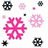 Pixelated snowflake icons in pink and black with a 'winter' text label on white background.