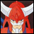 Pixelated anime character with red hair and white horns on left, black background with white text on right