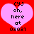 Two identical pink heart-shaped icons with black text on a red background, each displaying 'CYJ oh, here at 03031' in pixelated font.