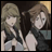 Two anime-style characters with long hair stand side-by-side against a dark background, with stylized text to the right.