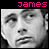 Two side-by-side grayscale portraits of a person with short hair, each labeled above in pink pixelated text as 'James' and 'Dean'.