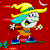 Pixelated animated witch character on red background with motion blur effects, shown in two sequential frames of a contact sheet.