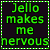 Two side-by-side animated frames of a pixelated text-based buddy icon with green text on dark background and green dotted border.