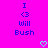 Pixelated text and symbols on a bright pink background with two cyan hearts at the bottom.