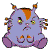 A 2x2 contact sheet of a purple cartoon petpet with orange accents, showing three distinct facial expressions across sampled frames: neutral, angry, and sad.