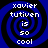 Four identical blue spiral patterns with white text reading 'xavier tutiven is so cool' arranged in a on a black background