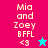 Pixelated text 'Mia and Zoey BFLL <3' appears on two colored backgrounds with a star symbol changing color between frames.