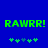 Green pixelated text 'RAWRR!' on blue background with two of green and dark green plus signs below