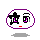Pixelated cartoon face with purple outline, black and white eyes, red mouth in various expressions across four
