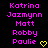 Pixelated text list of names in bright pink on black background with yellow heart symbols at bottom right.