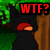 Pixelated character with black hood and red headband stands behind tree, surrounded by green foliage, with red text overlays changing across frames.