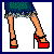 Pixel art contact sheet of a female character's body parts and expressions in an animated icon sequence, showing legs, torso, and head across multiple frames with consistent styling.