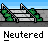 Animated contact sheet of a pixel art character performing various actions on bleachers with green bushes and blue sky background, labeled "Neutered" under each frame.