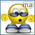 Animated yellow emoji with blue sunglasses and striped pants, holding a golden flower while opening its mouth in surprise.