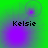 Green background with purple circular patterns and the text 'Kelsie' in black pixelated font across four quadrants.