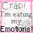 A 48x48 pixel animated contact sheet showing two sequential frames of a buddy icon with text and symbols on a pink background.