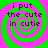 Four identical spiral with green and pink concentric rings display the text "i put the cute in cutie" in dark purple pixelated font