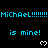 Pixelated cyan text and white hearts on black background with gray overlay in lower right corner.