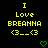 Yellow pixelated text on black background reads "I Love BREANNA <3_ _<3" with green heart symbols below.