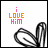 twelve square displays a static icon with 'i LOVE HIM' text and black bunny ears, each showing different color variations for the words
