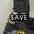 Batman character in dark cowl and cape with yellow emblem, holding hands near face, text overlays on four