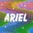 Pixelated image with repeated 'ARIEL' text over colorful abstract background, showing partial frame cut-off on right side.