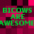 Green pixelated text reading "BICOWS ARE AWESOME" repeats across a pink and black checkered background in two horizontal