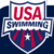 Static pixelated icon featuring a shield-shaped USA Swimming logo with red, white, and blue colors on a dark background.