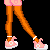 Pixel art contact sheet of a dancing character in orange pants and pink shorts with text "baby got back" at the bottom, displayed on a gray background.