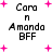 Pixelated text 'Cora n Amanda BFF' surrounded by pink plus signs on white background, with animation changes in sign count and position across frames.