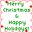 Green pixelated text reads "Merry Christmas & Happy Holidays!" on a white background with red and pink floral border elements.