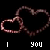 Animated contact sheet of 11 frames showing heart-shaped light trails and changing text beneath them on a black background.